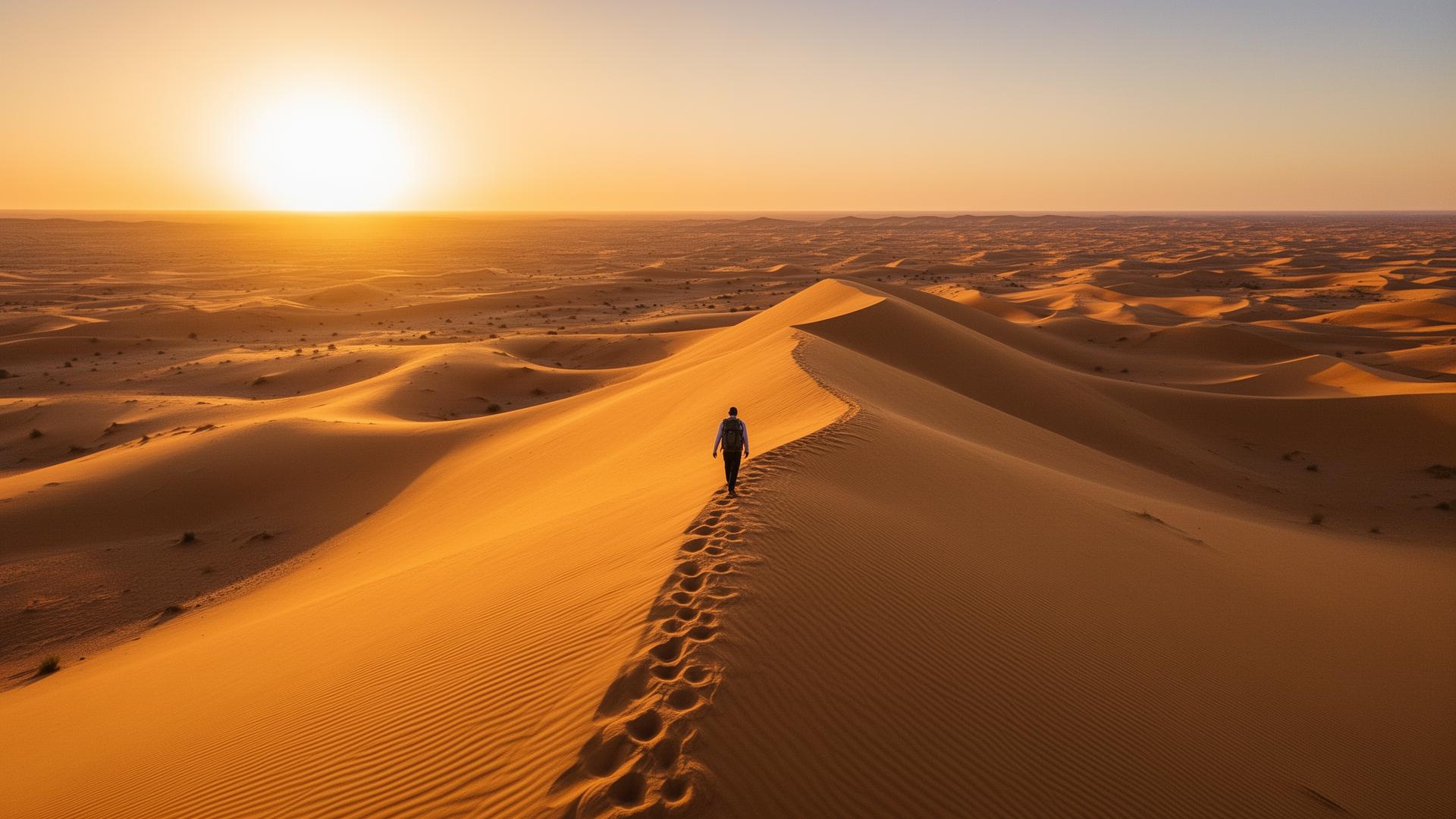 Golden sand dunes of Saudi Arabia at sunset